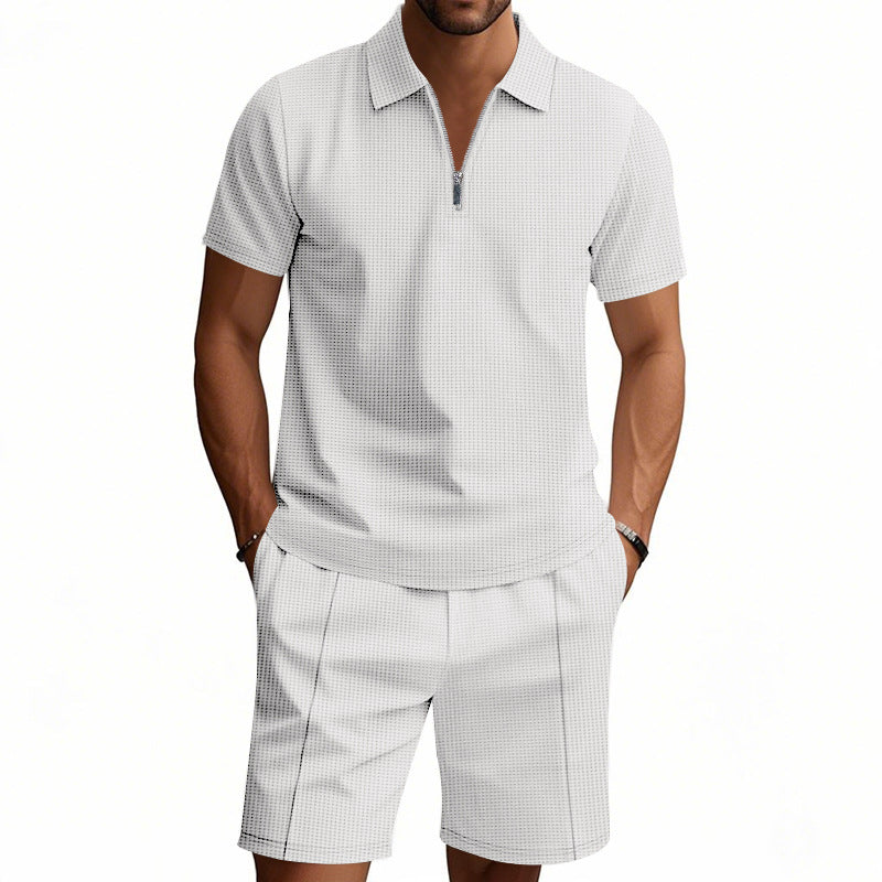 Herren Kurzarm-Polohemd- und Shorts-Set mit modernem Reißverschluss Echoarchiv