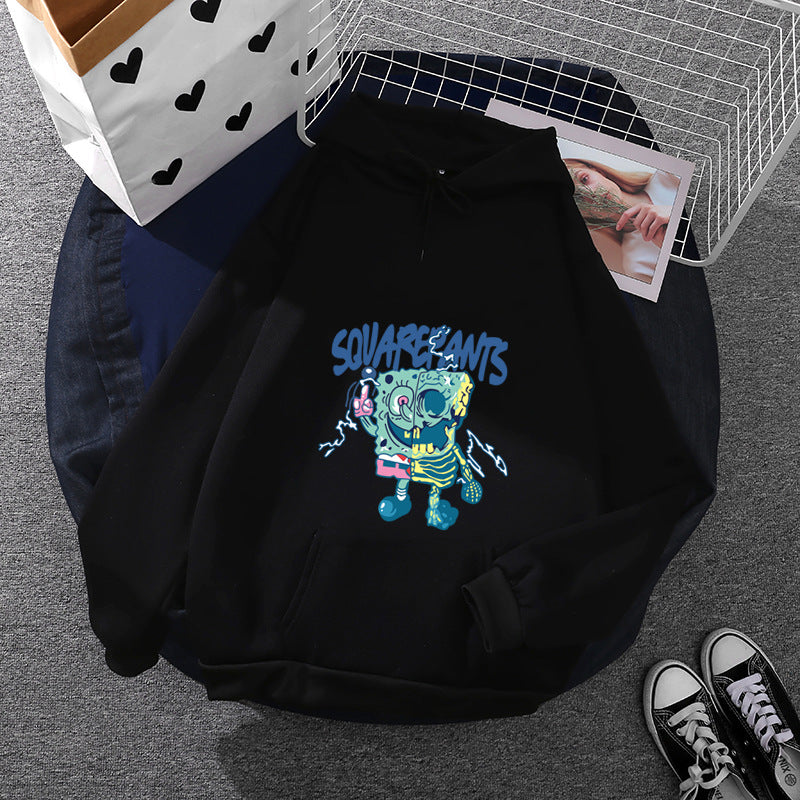 Damen weicher Oversize-Kapuzenpullover mit kawaii Pilzfrosch-Print, Kängurutasche und gerippten Bündchen – Auréline