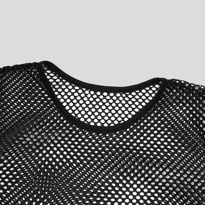 Unisex nan durchscheinendes Diamantnetz-Langarmshirt mit Rundhalsausschnitt Echo Archiv
