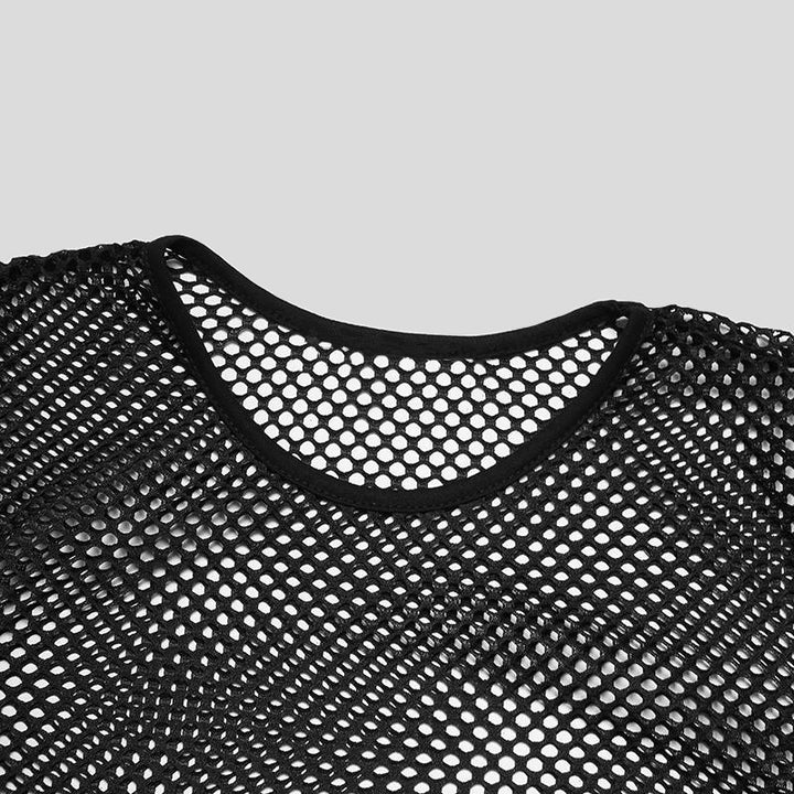 Unisex nan durchscheinendes Diamantnetz-Langarmshirt mit Rundhalsausschnitt Echo Archiv