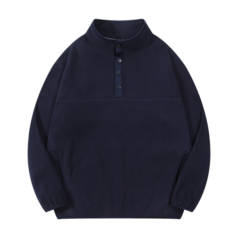 Herren gemütlicher Fleece-Pullover mit Stehkragen und Druckknöpfen Echoarchiv