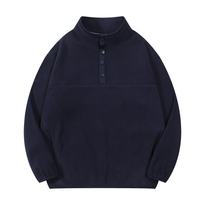 Herren gemütlicher Fleece-Pullover mit Stehkragen und Druckknöpfen Echoarchiv