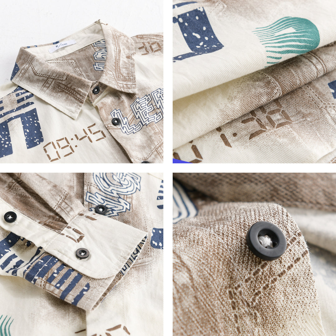 Herren Grafik-Print Overshirt im Relaxed-Fit mit Brusttaschen Echoarchiv