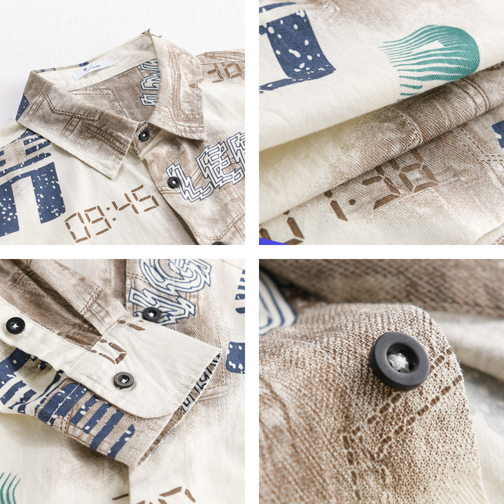 Herren Grafik-Print Overshirt im Relaxed-Fit mit Brusttaschen Echoarchiv