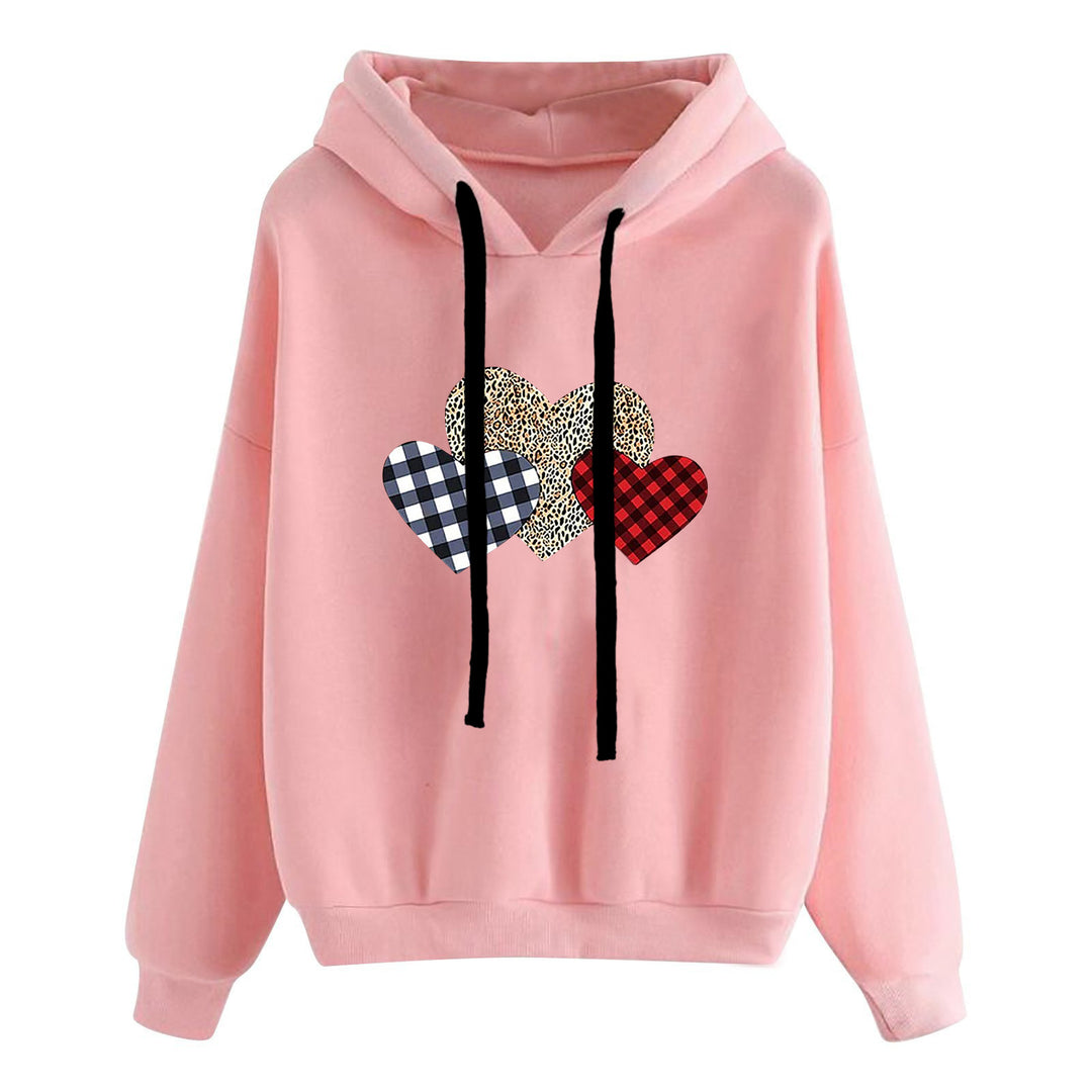 Damen lässiger Oversize Kapuzenpullover mit Herz‑und‑Pfotenprint, Kordelzug und gerippten Bündchen – Auréline