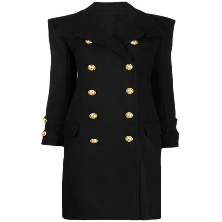 Damen Eleganter Wollmix-Longcoat im Marineinspirierten Doppelreiher mit Oversized-Schalkragen und Zierärmeln Echoarchiv