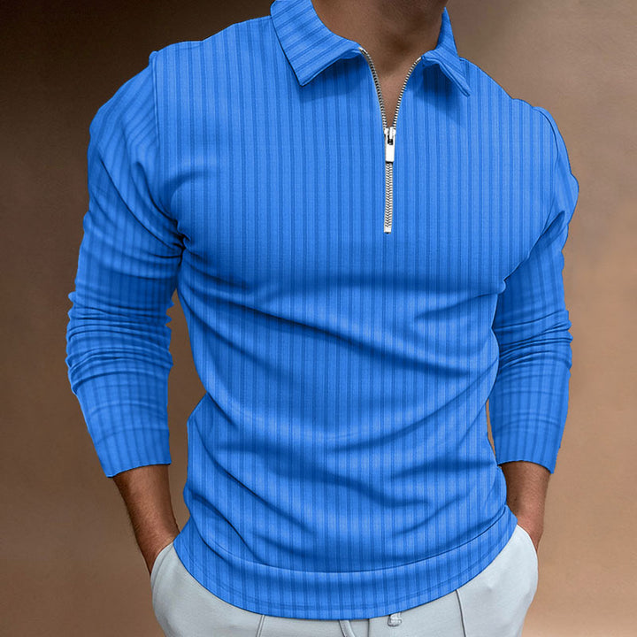 Herren elegantes Langarm-T-Shirt mit strukturiertem Reißverschluss Echoarchiv