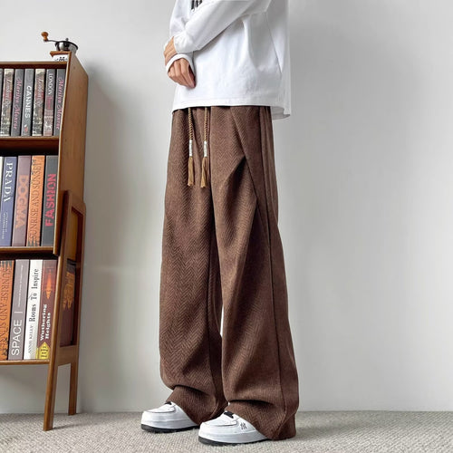 Herren Weite Lounge‑Hose mit Kordelzug und Fischgrät‑Struktur Echoarchiv