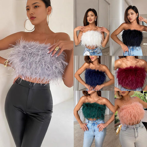 Damen Crop-Top aus Federstoff mit charmantem Design Echo Archiv