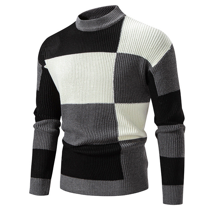 Herren modischer Rollkragenpullover mit strukturiertem Karomuster Echoarchiv