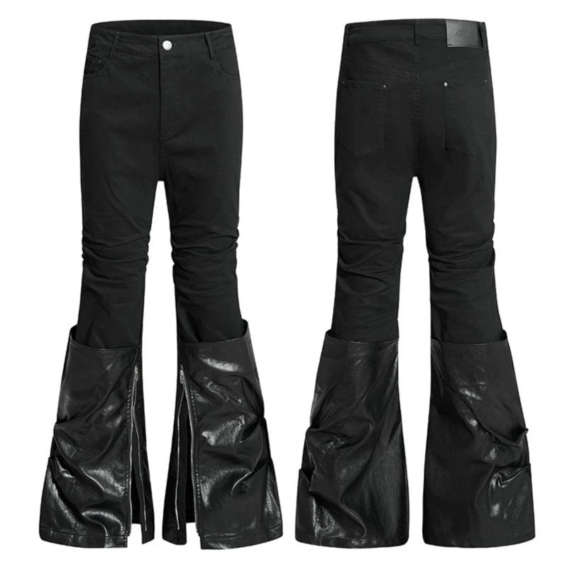 Damen High‑Waist Schlaghose mit abnehmbaren Kunstleder‑Unterschenkeln und Reißverschluss-Details Echoarchiv