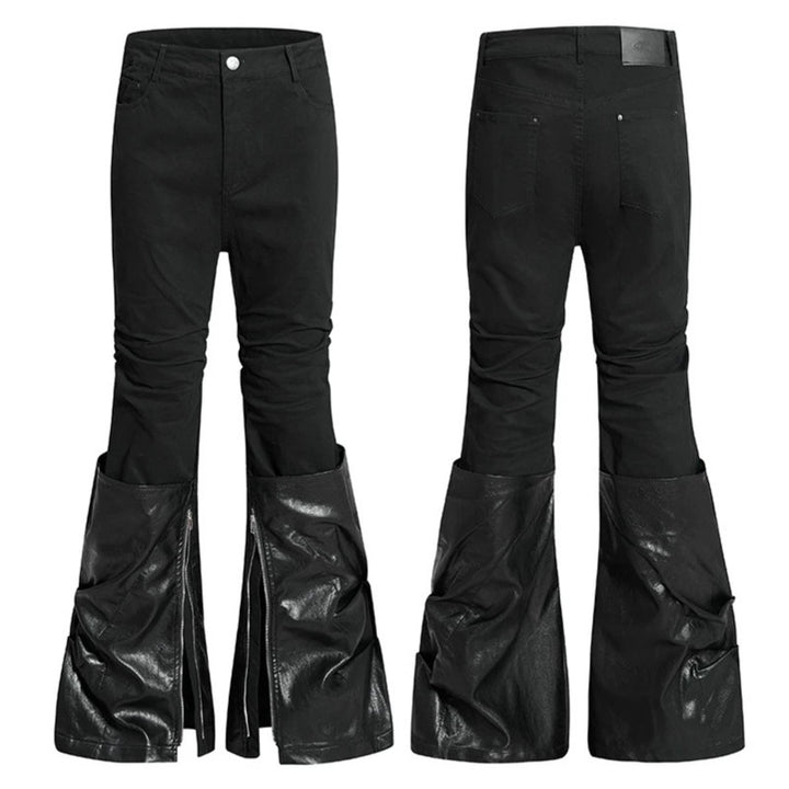 Damen High‑Waist Schlaghose mit abnehmbaren Kunstleder‑Unterschenkeln und Reißverschluss-Details Echoarchiv
