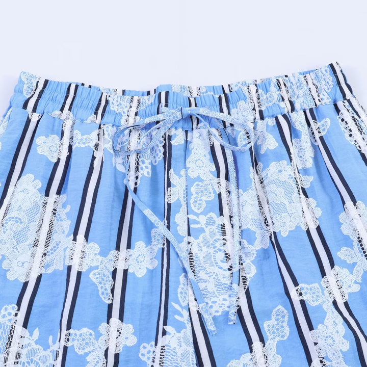 Damen Weite Palazzo-Hose mit elastischem Bund und floralem Streifen-Print Echo Archiv