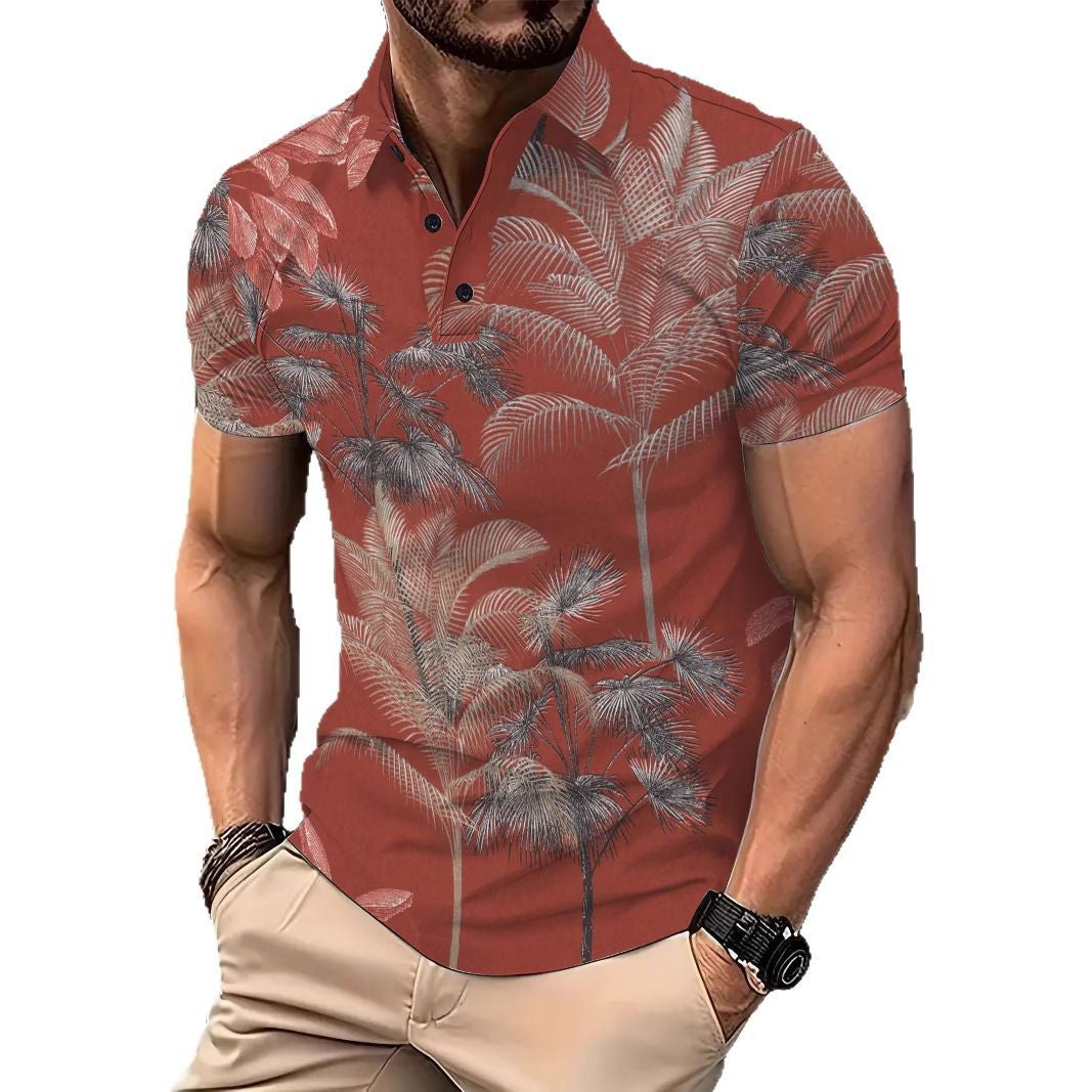 Herren Freizeit Poloshirt mit tropischem Palmendruck Echoarchiv