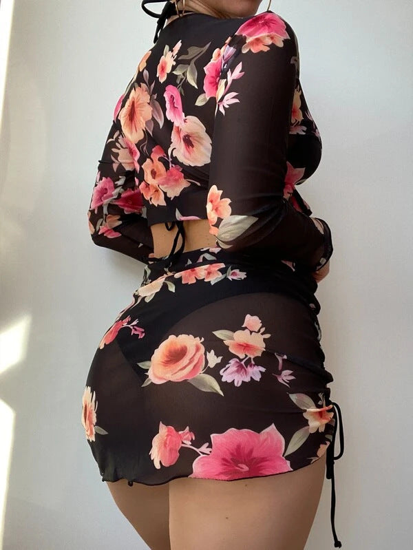 Damen Crop-Top mit floralem Design und tailliertem Rock Echo Archiv