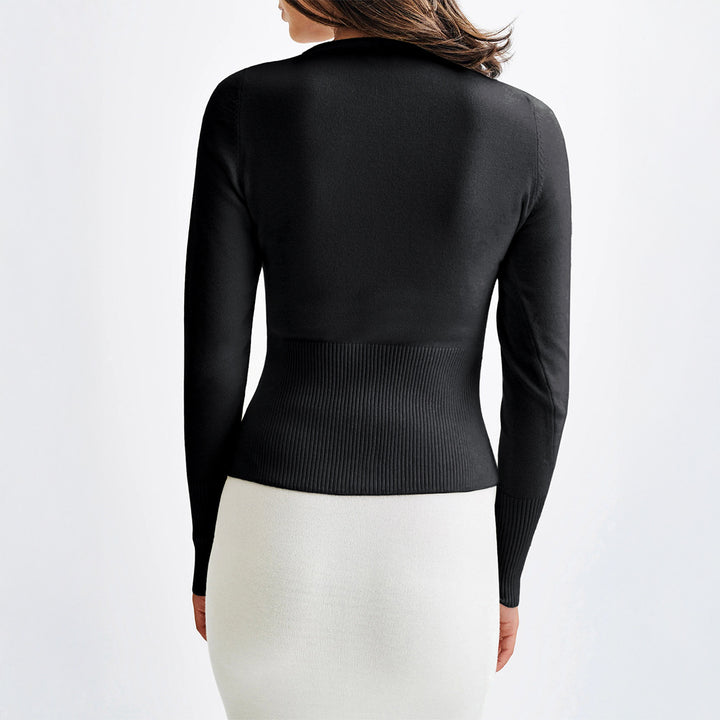 Damen figurbetonter Feinstrickpullover mit tailliertem Rippbund und langen Ärmeln – Mavelle
