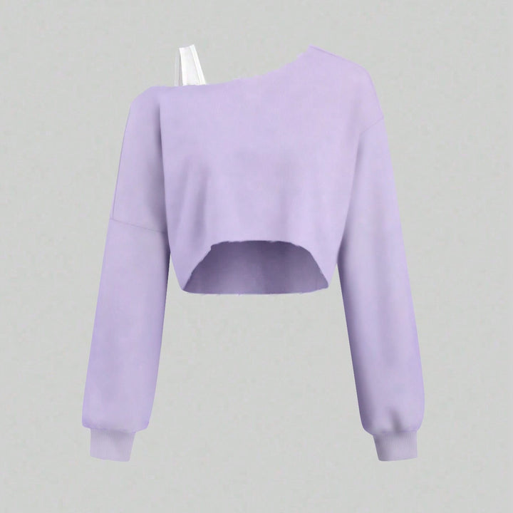 Damen Cropped Sweatshirt im Off-Shoulder-Look mit weiten Ärmeln – Avérine