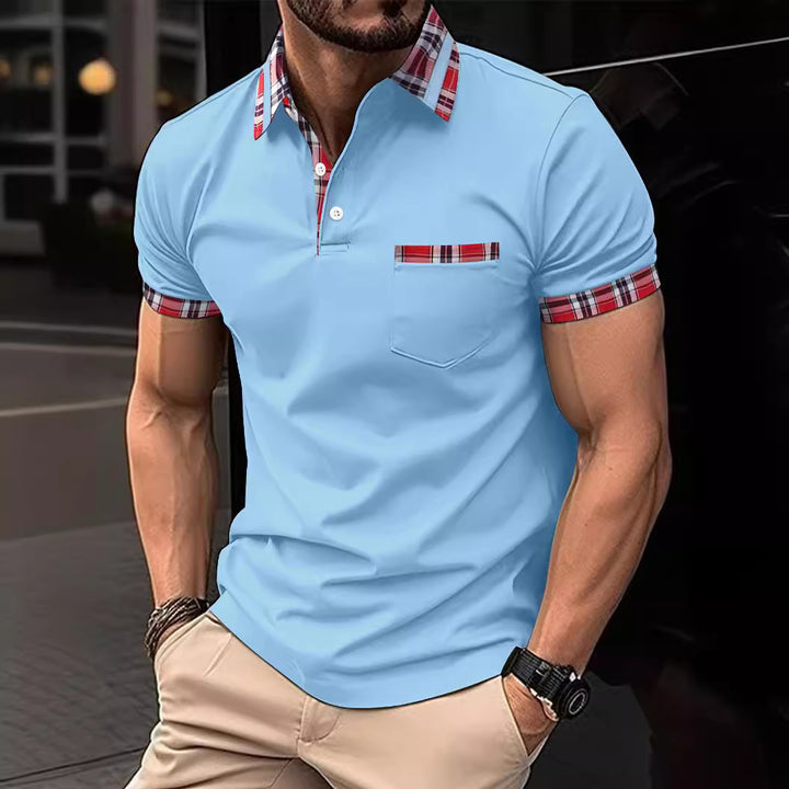 Herren Poloshirt mit modernem Karo-Design und Brusttasche Echoarchiv