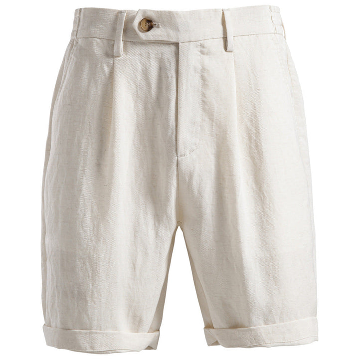 Herren nan lässige Leinenshorts mit Umschlag und Bundfalten Echoarchiv