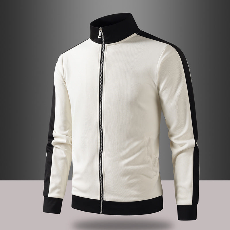 Männer's retro Tracksuit-Jacke mit Stehkragen, Kontraststreifen und sichtbarem Reißverschluss – Cavarno