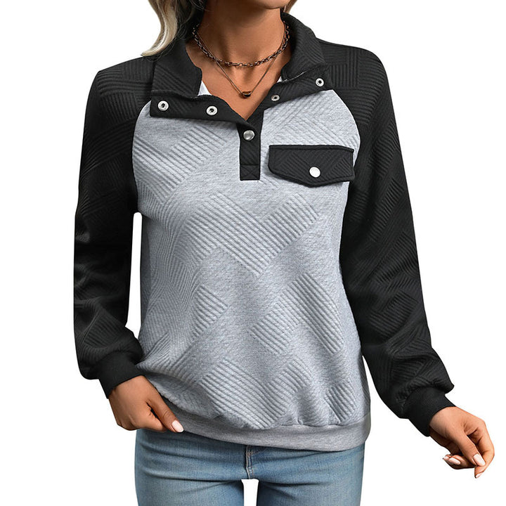 Damen Steppstruktur-Sweatshirt mit Raglanärmeln, Druckknopf-Leiste und Brustpatte Echoarchiv
