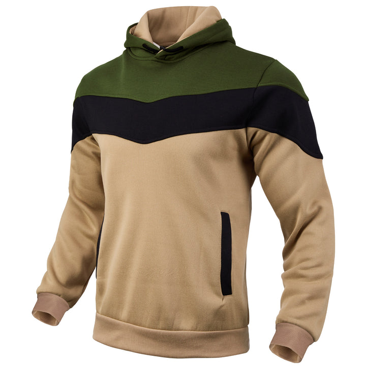 Herren Colorblock-Kapuzenpullover mit hohem Schalkragen, verdeckten Eingrifftaschen und gerippten Bündchen – Cavarno