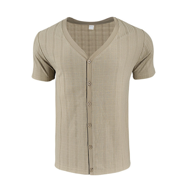 Herren Kurzarmshirt mit modernem V-Ausschnitt und stylischem Knopfverschluss Echoarchiv