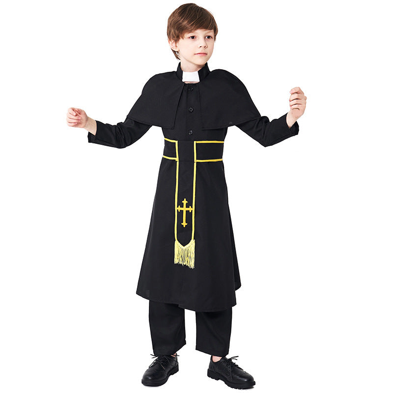 Männer Priester Kostüm mit Umhang und goldenen Accessoires Echo Archiv