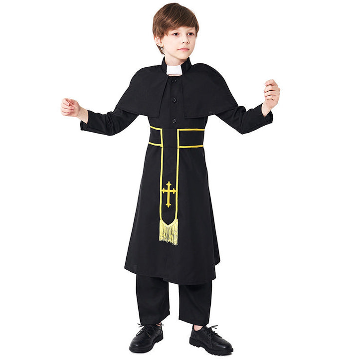 Männer Priester Kostüm mit Umhang und goldenen Accessoires Echo Archiv