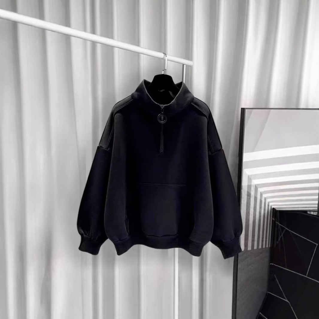 Damen Sportlicher Hochkragen Pullover mit Reißverschluss Echoarchiv
