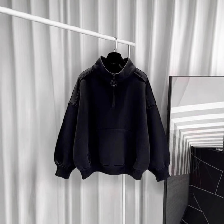 Damen Sportlicher Hochkragen Pullover mit Reißverschluss Echoarchiv