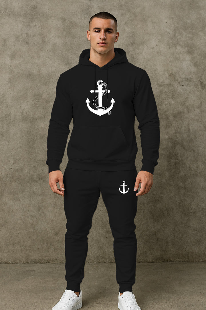 Herren Hoodie- und Jogginghose-Set mit maritimem Ankerdesign Echoarchiv