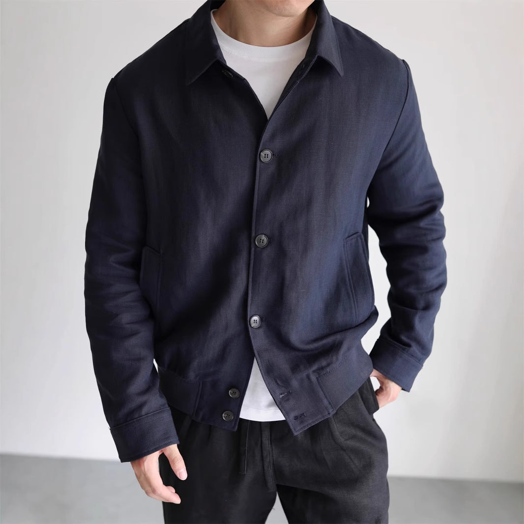 Herren Leichte Leinenjacke mit Hemdkragen und durchgehender Knopfleiste Echoarchiv