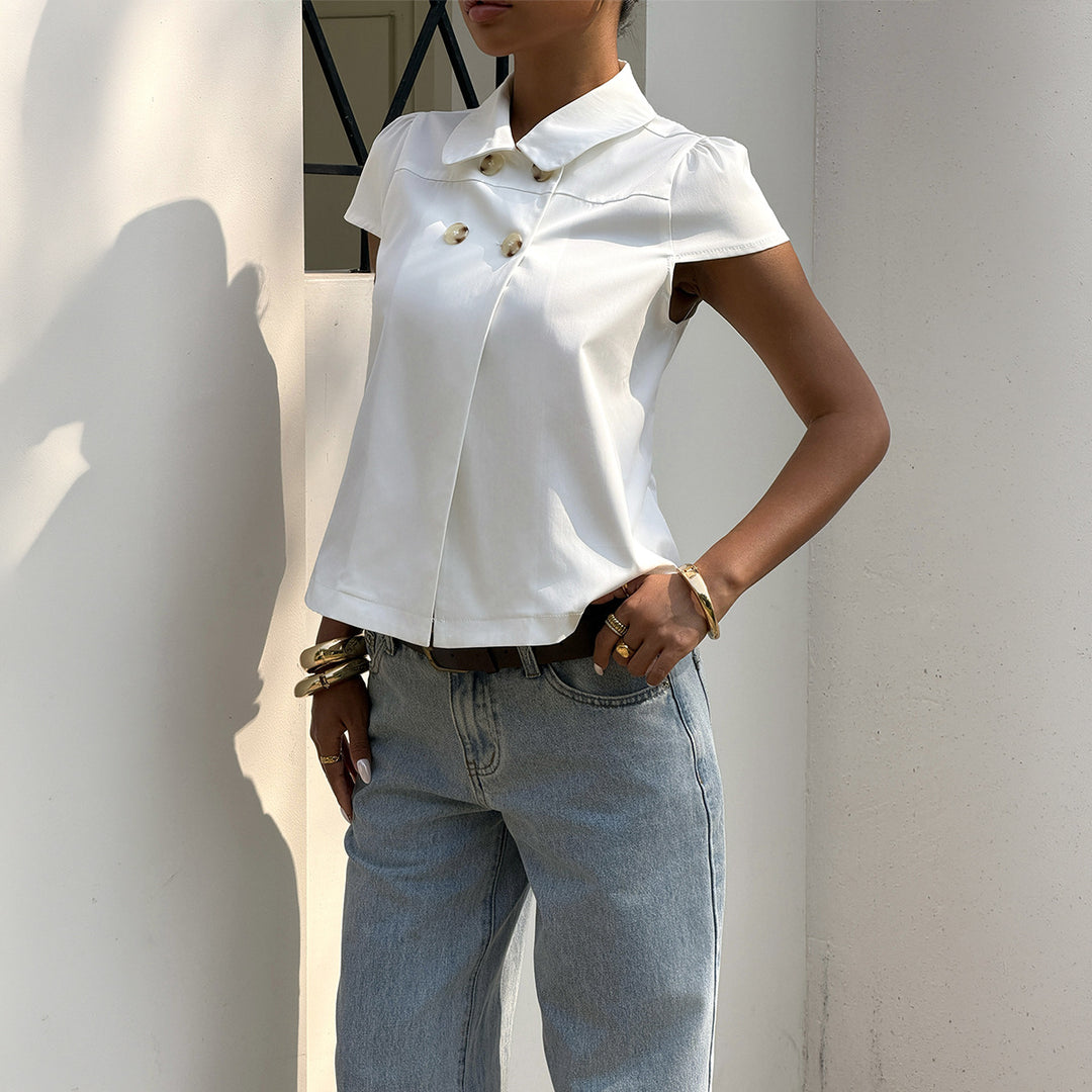 Damen elegante Bluse mit schicken Knopfdetails und Kragen Echo Archiv