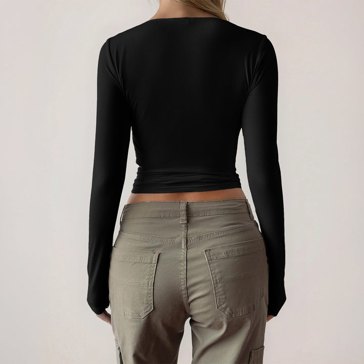 Damen figurbetontes Langarm-Top mit integrierten Bügelcups, quadratischem Ausschnitt und Sculpting-Effekt – Avérine