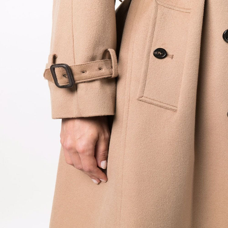 Damen Midilanger Wollmix-Trenchcoat im Tailoring mit Doppelreihe, Taillengürtel und Epauletten Echoarchiv