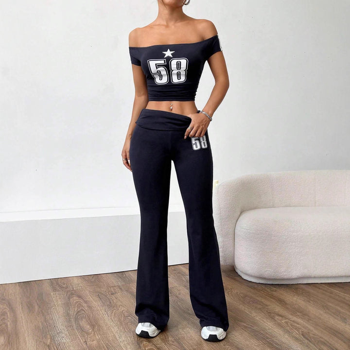 Damen Off-Shoulder Crop-Top und weite Hose Set Echo Archiv