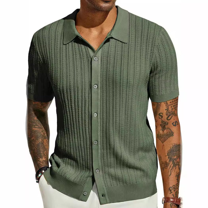 Herren Kurzarm Strickhemd mit feiner Lochstruktur und klassischem Kragen Echoarchiv