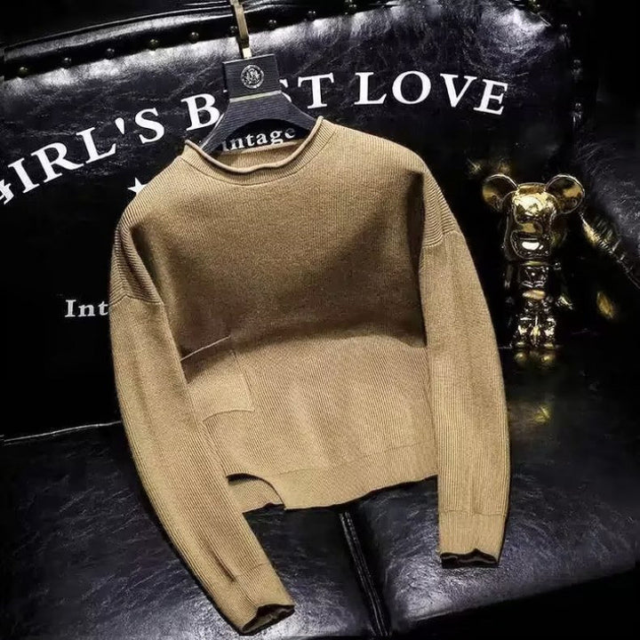 Damen Kurz geschnittener Strickpullover mit unregelmäßigem Saum und Rundhalsausschnitt Echoarchiv