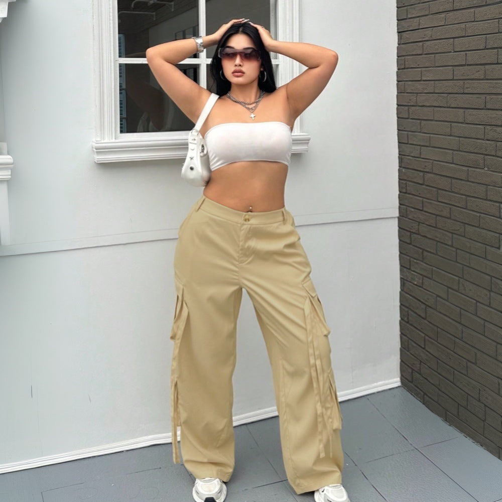 Damen weite Cargo-Hose mit funktionalen Taschen und elastischem Bund Echo Archiv
