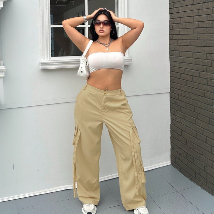 Damen weite Cargo-Hose mit funktionalen Taschen und elastischem Bund Echo Archiv
