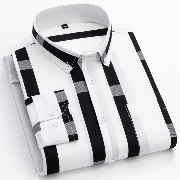 Herren nan gestreiftes Business-Hemd mit Button-Down-Kragen, Brusttasche und bügelleichtem Baumwollmix Echo Archiv