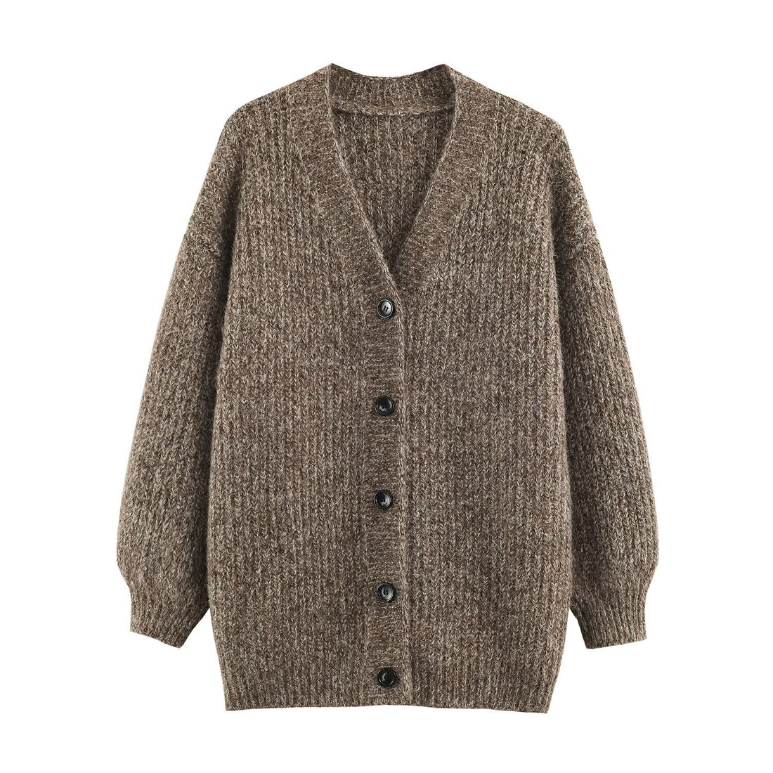 Damen Oversized Grobstrick-Cardigan mit tiefem V-Ausschnitt, Rippenstruktur und Ballonärmeln Echoarchiv