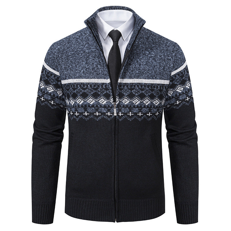 Herren Strickjacke mit Stehkragen und Norweger-Muster Echoarchiv