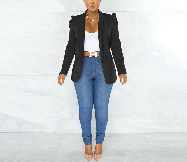 Damen taillierter Blazer mit strukturierten Schulterdetails und offenem Revers – Avérine
