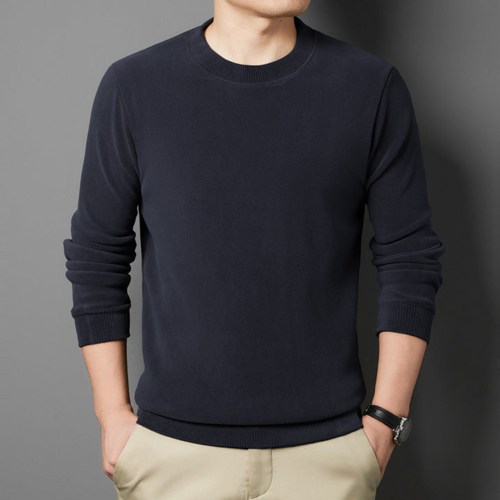 Herren Feiner Rundhals-Pullover aus Baumwollmix mit gerippten Bündchen und schlanker Passform Echoarchiv