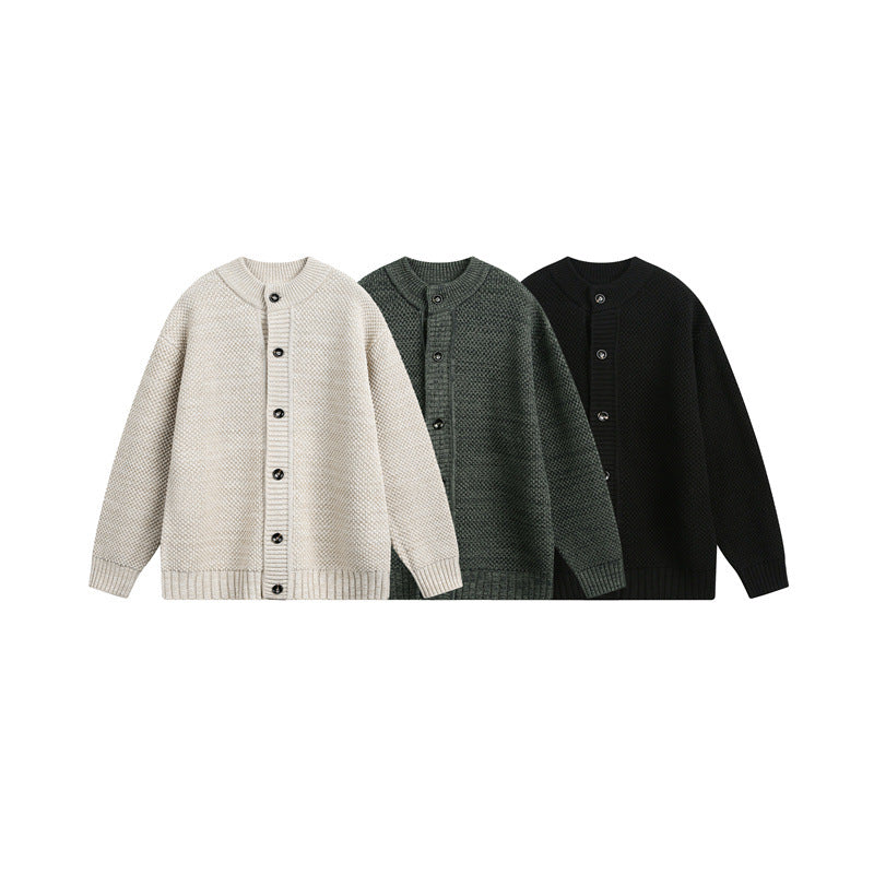 Unisex Grobstrick-Cardigan mit Perlmuster und durchgehender Knopfleiste Echoarchiv