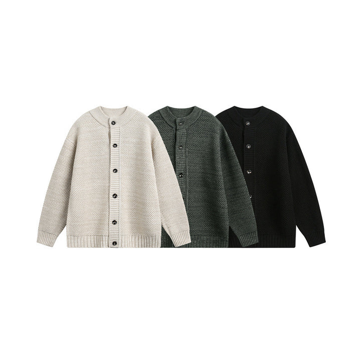 Unisex Grobstrick-Cardigan mit Perlmuster und durchgehender Knopfleiste Echoarchiv