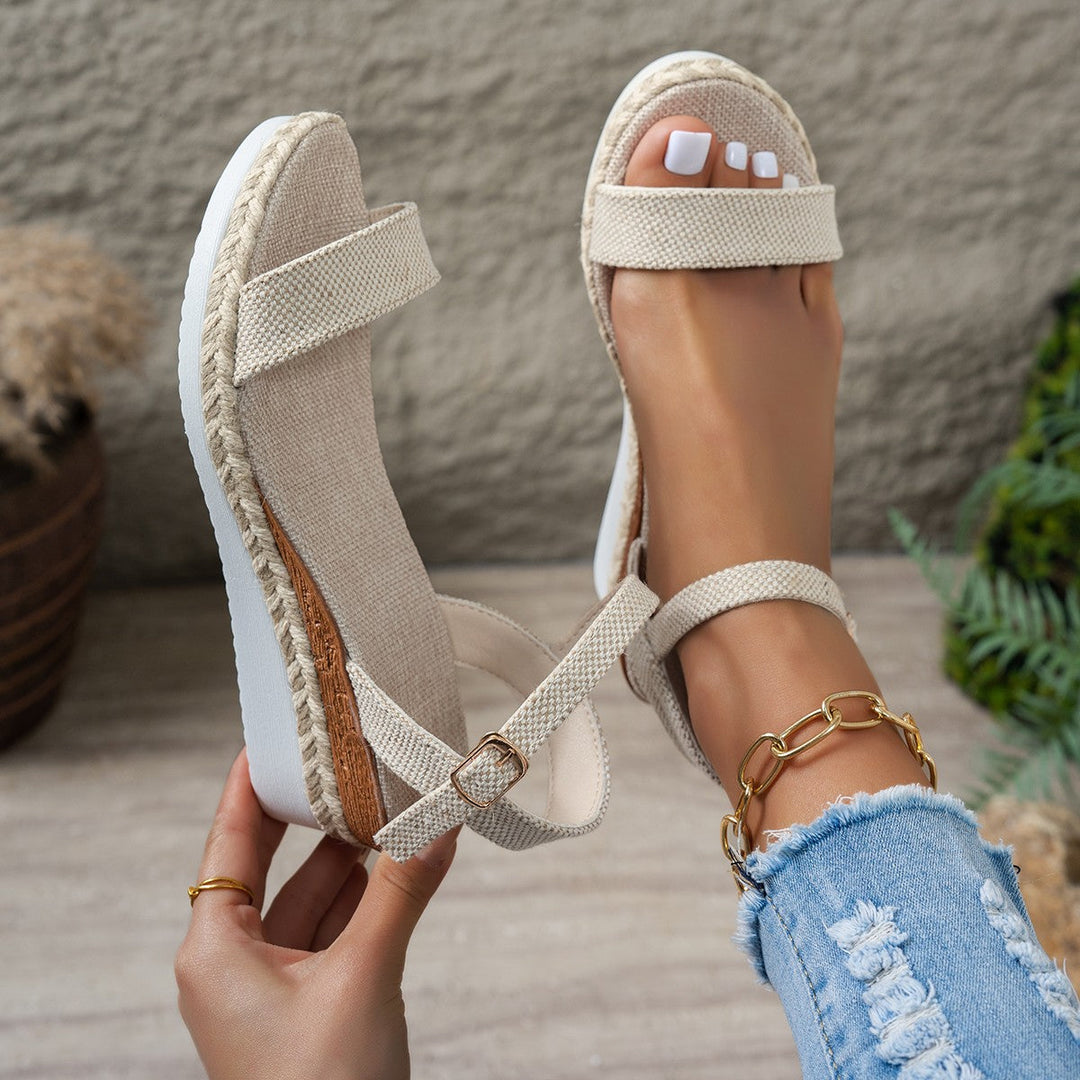 Damen Wedge-Sandalen mit raffiniertem Riemendesign und hochwertiger Bast-Details Echoarchiv