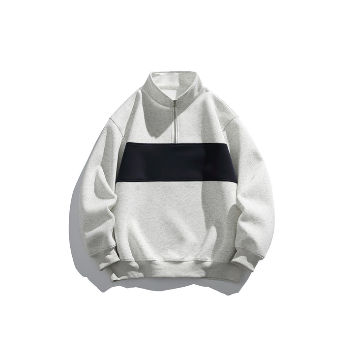 Unisex Halbzip‑Sweatshirt mit hohem Stehkragen, Boxy‑Schnitt und Colorblock‑Paneel Echoarchiv